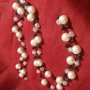 Cookie Lee 60 in. long faux pearl link chain multi faceted opalescent beads
